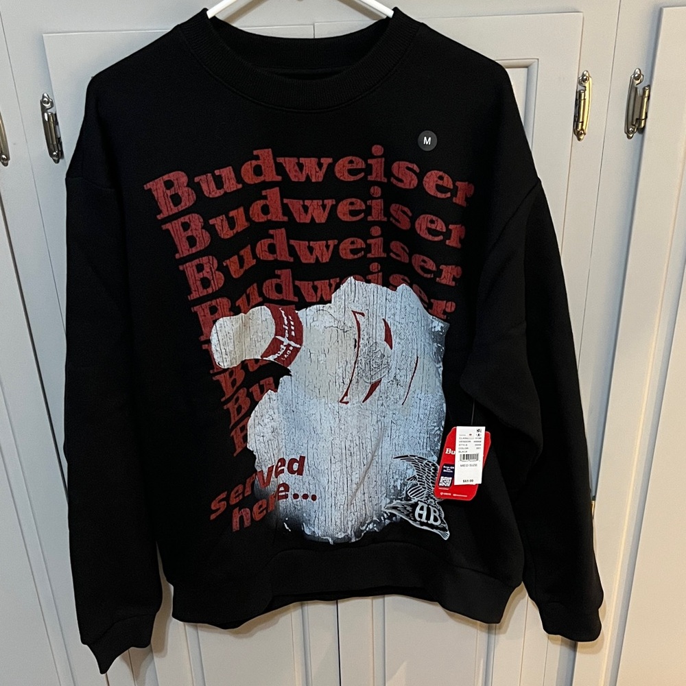NWT Budweiser Black Crewneck Sweatshirt, Mens, medium